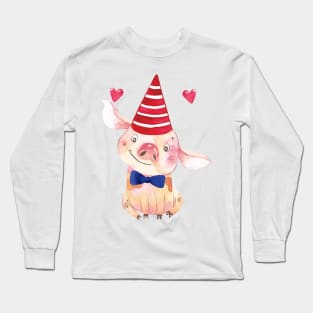 Cute Piglet with a tie bow and a hat Long Sleeve T-Shirt